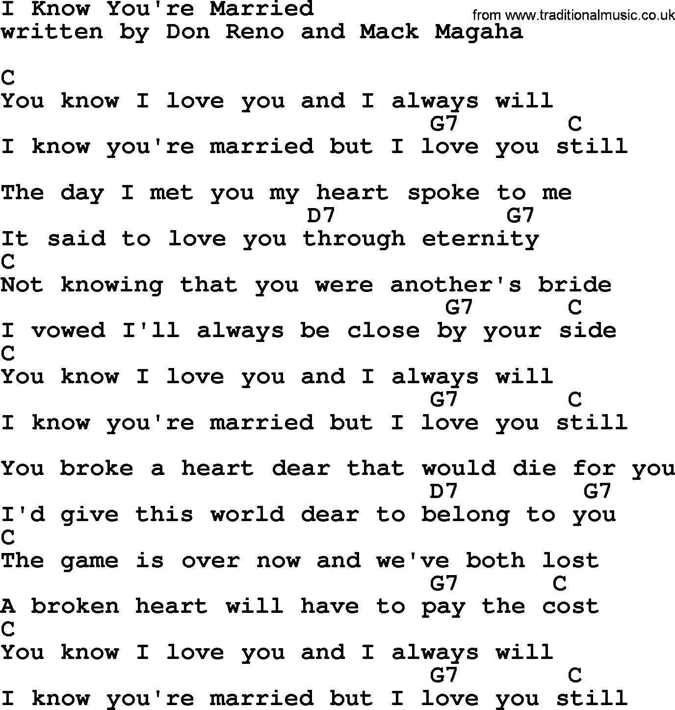 Dolly Parton song I Know You're Married, lyrics and chords