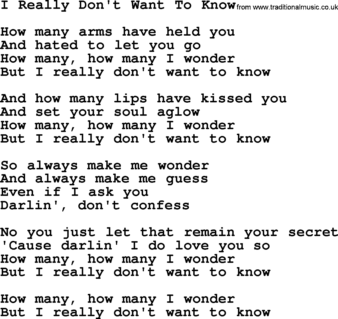 Dolly Parton song I Really Don't Want To Know.txt lyrics
