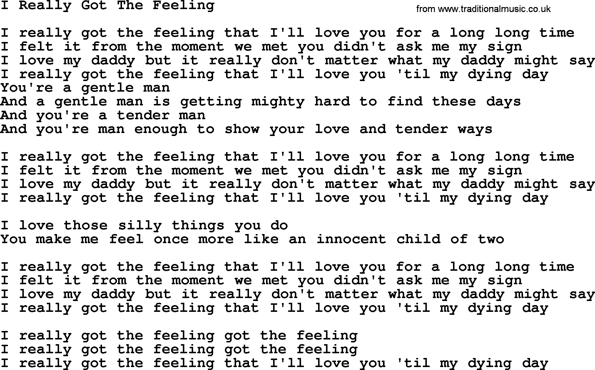 Dolly Parton song I Really Got The Feeling.txt lyrics