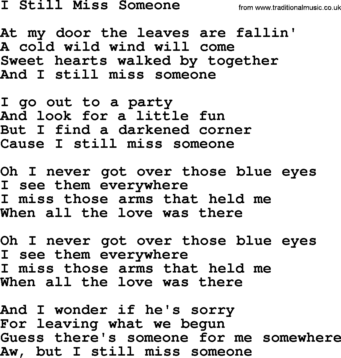 Dolly Parton song I Still Miss Someone.txt lyrics