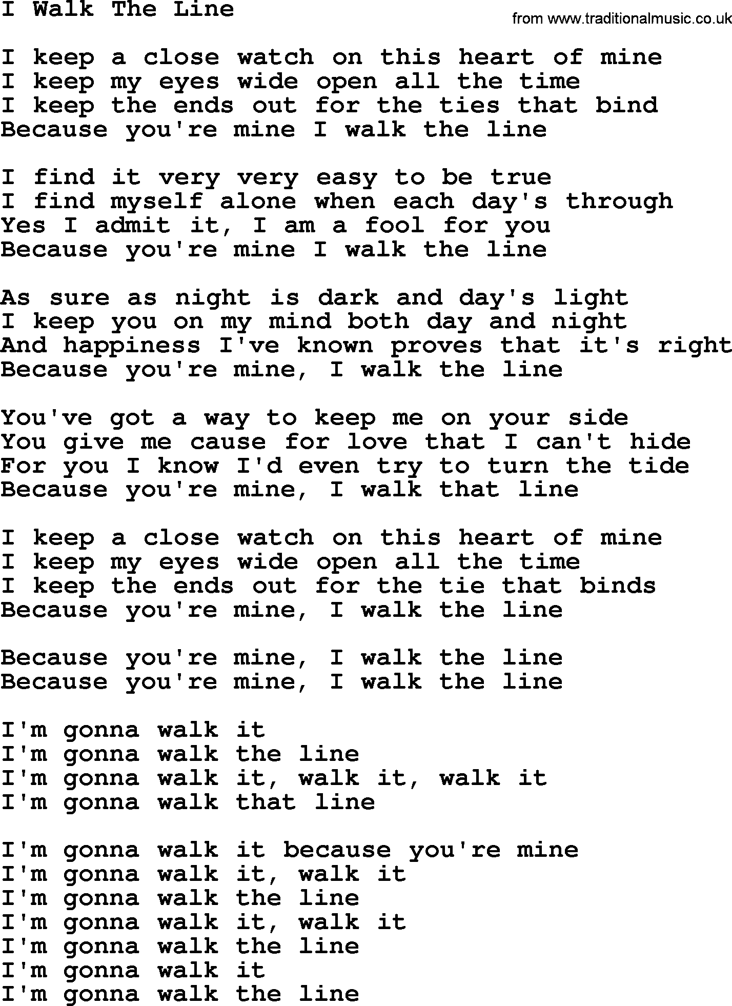 Dolly Parton song I Walk The Line.txt lyrics