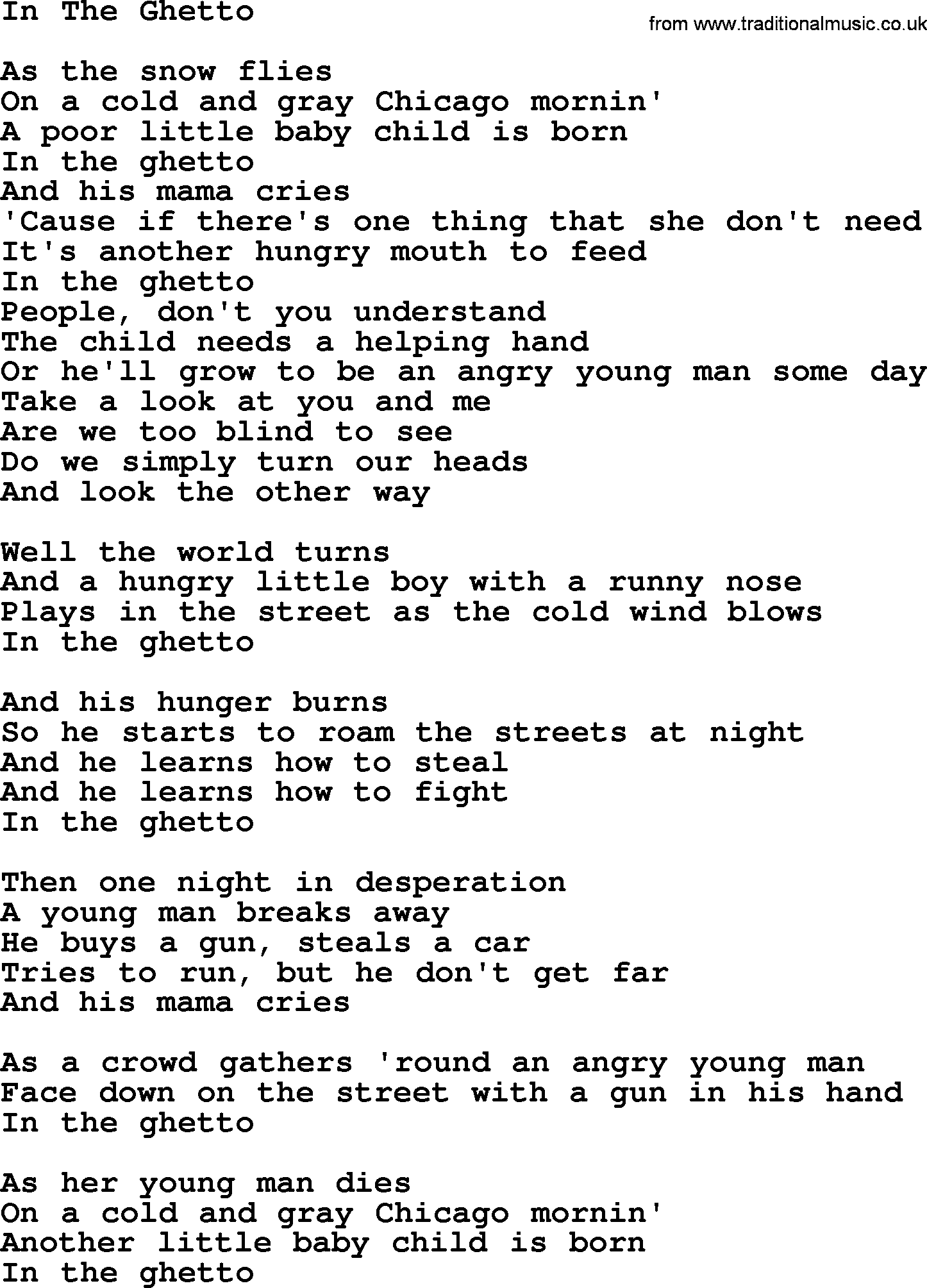 Dolly Parton song In The Ghetto.txt lyrics
