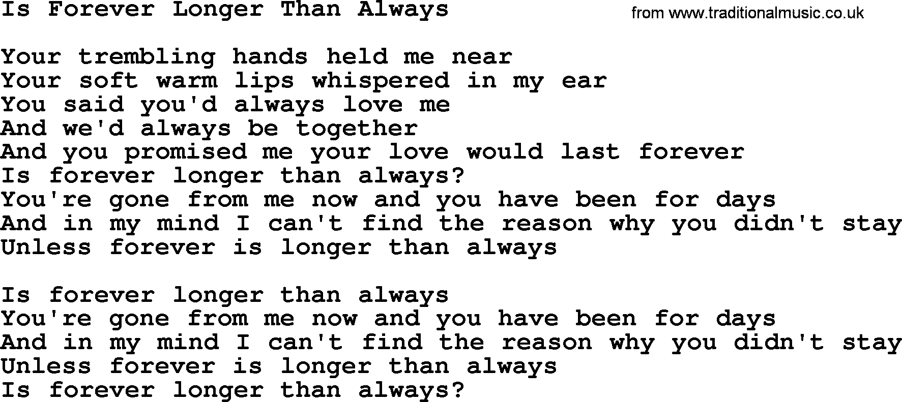 Dolly Parton song Is Forever Longer Than Always.txt lyrics