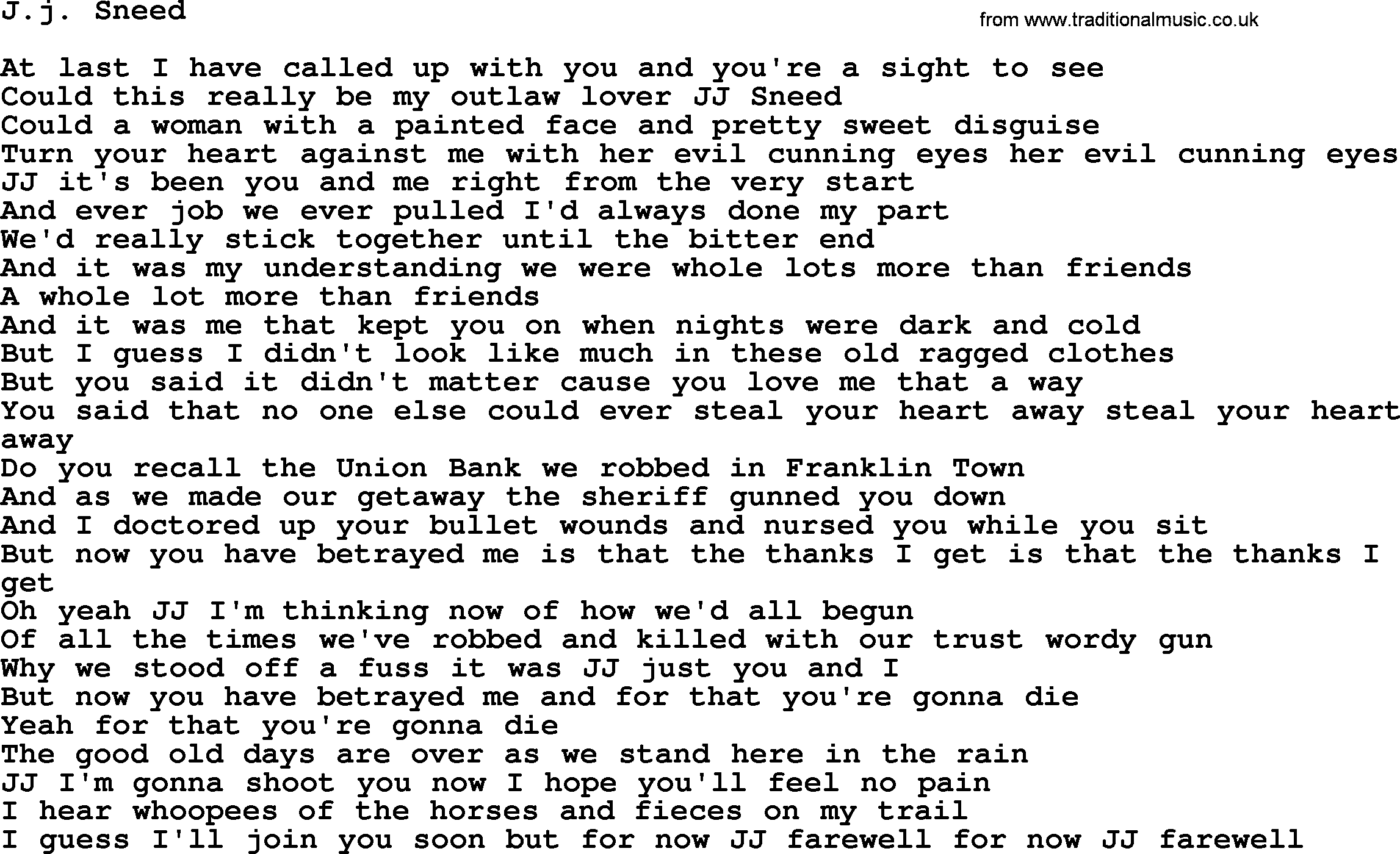 Dolly Parton song J.J. Sneed.txt lyrics