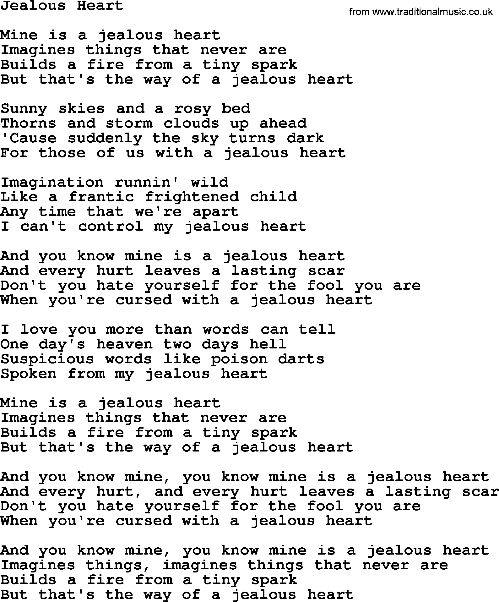 Dolly Parton song Jealous Heart.txt lyrics