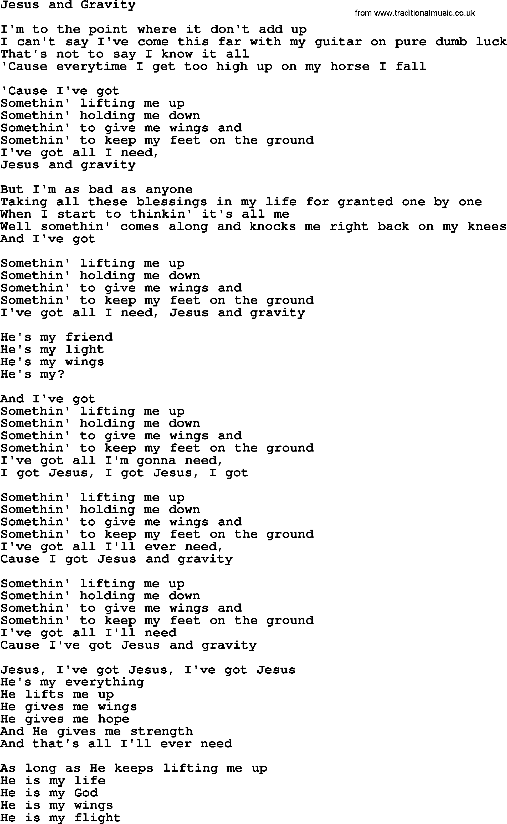 Dolly Parton song Jesus And Gravity.txt lyrics
