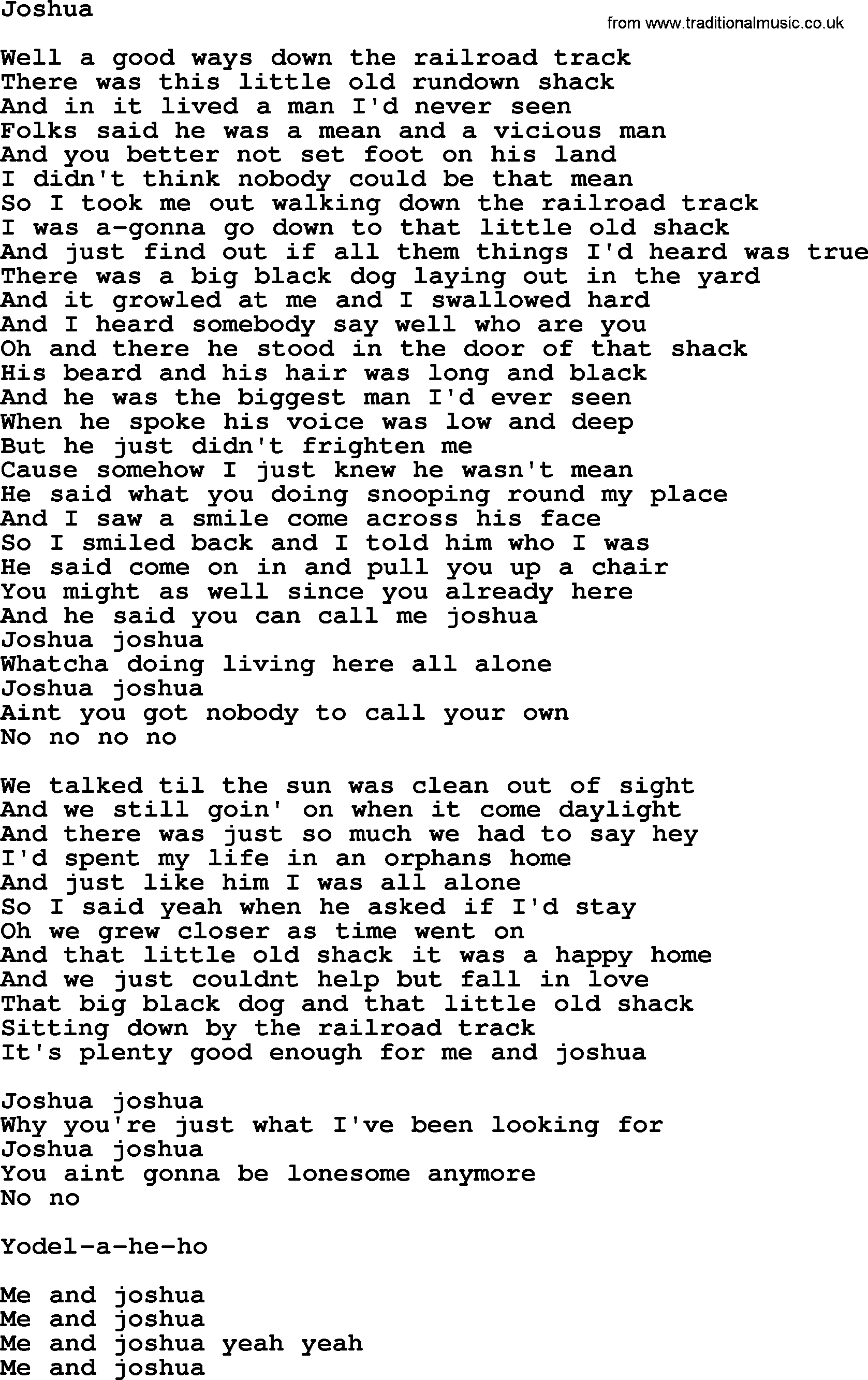 Dolly Parton song Joshua.txt lyrics