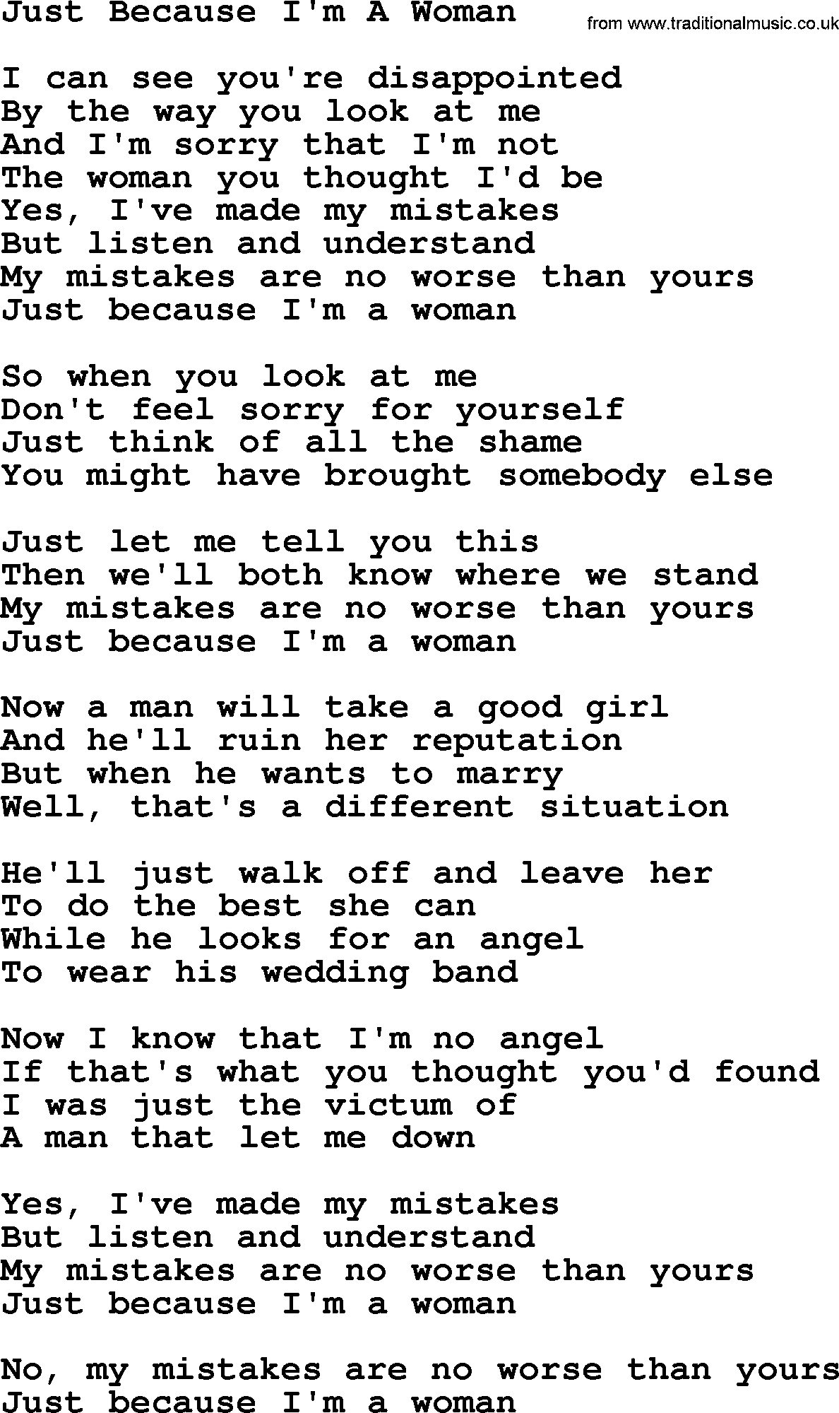 Dolly Parton song Just Because I'm A Woman.txt lyrics