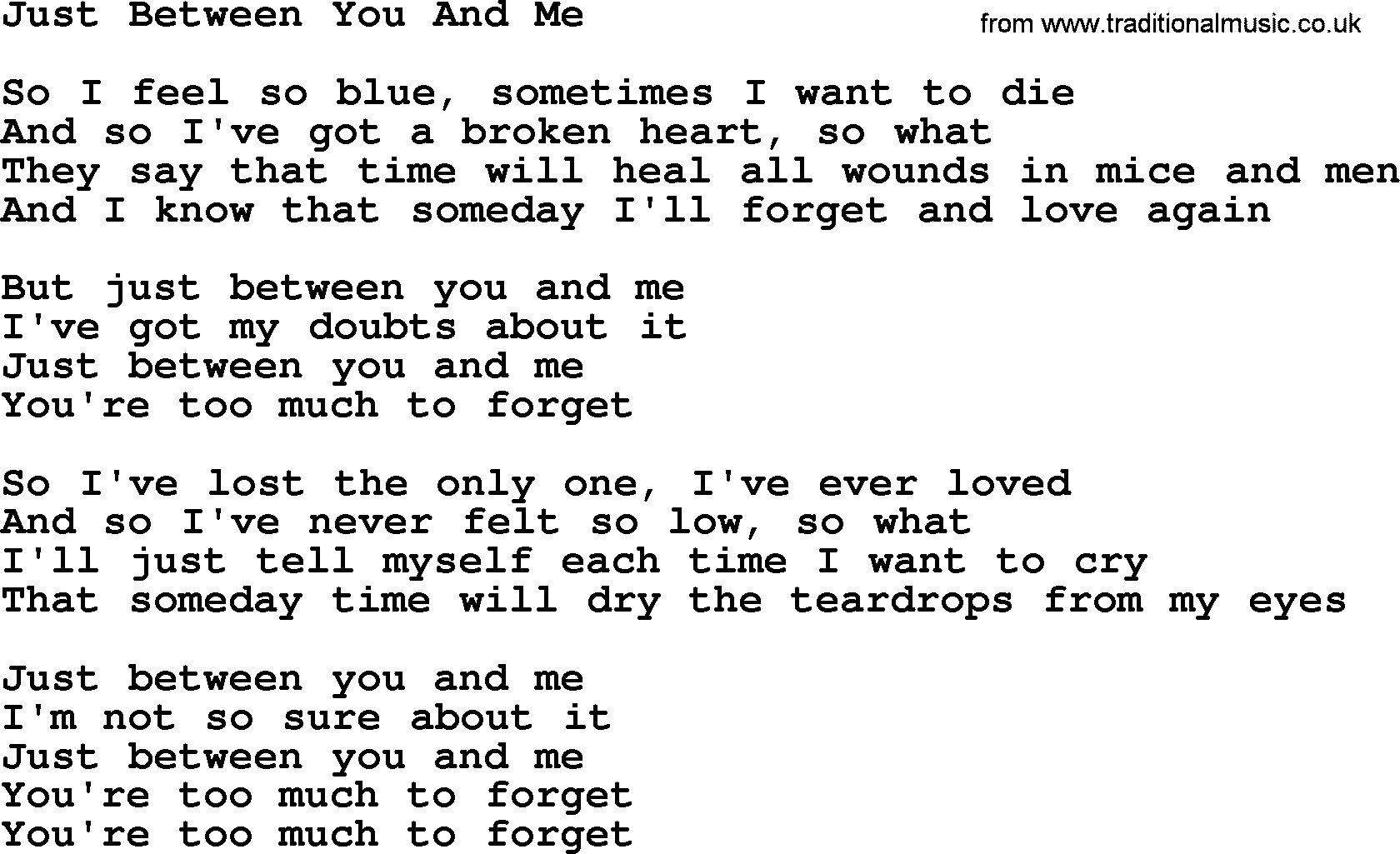 Dolly Parton song Just Between You And Me.txt lyrics