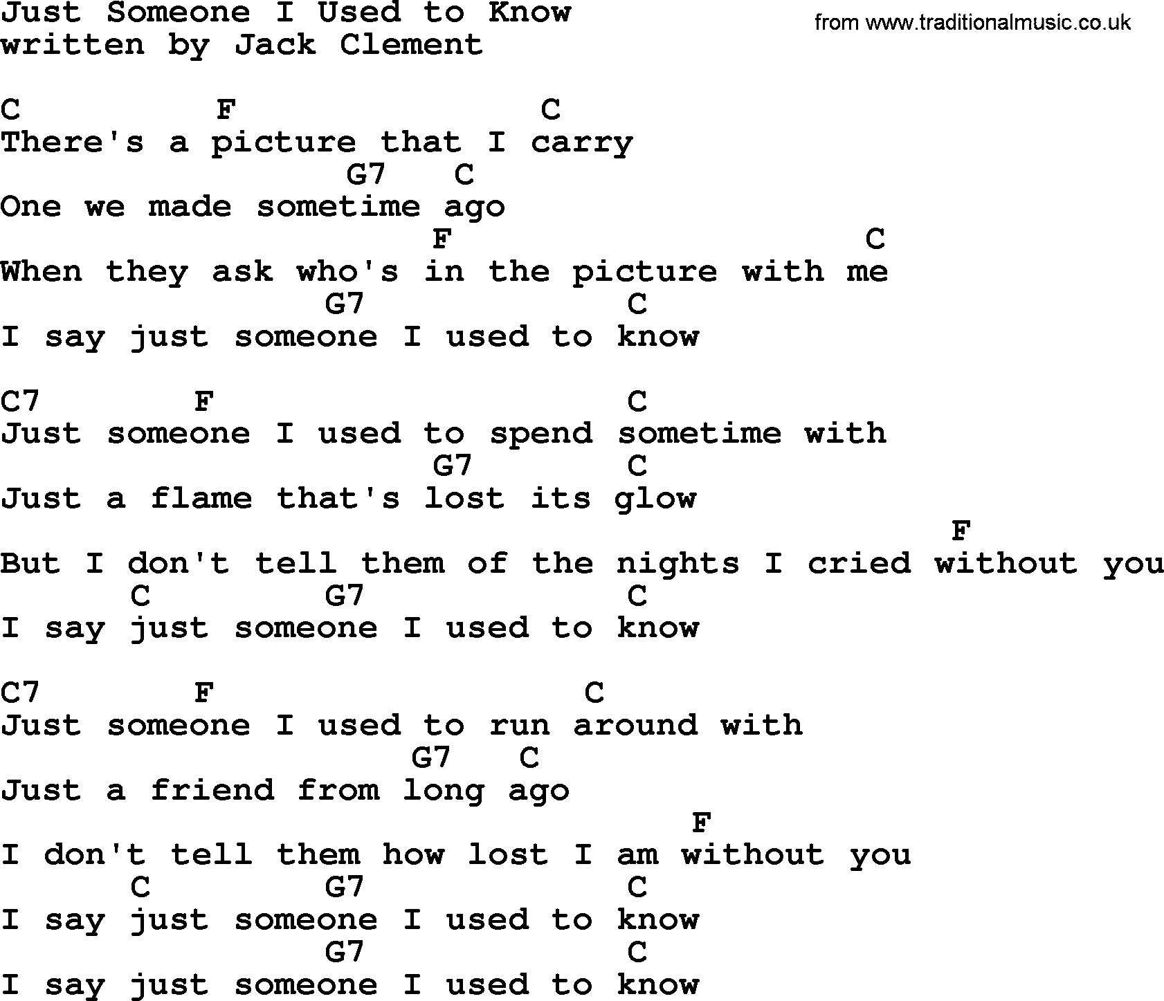 Dolly Parton song Just Someone I Used To Know, lyrics and chords