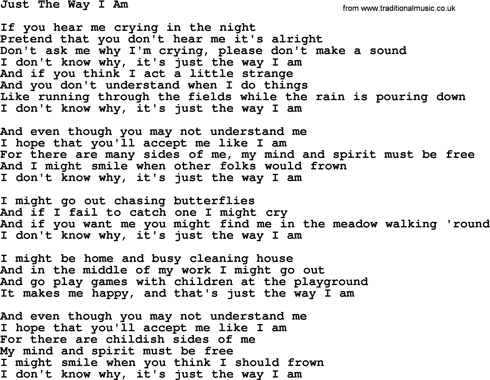 Dolly Parton song Just The Way I Am.txt lyrics