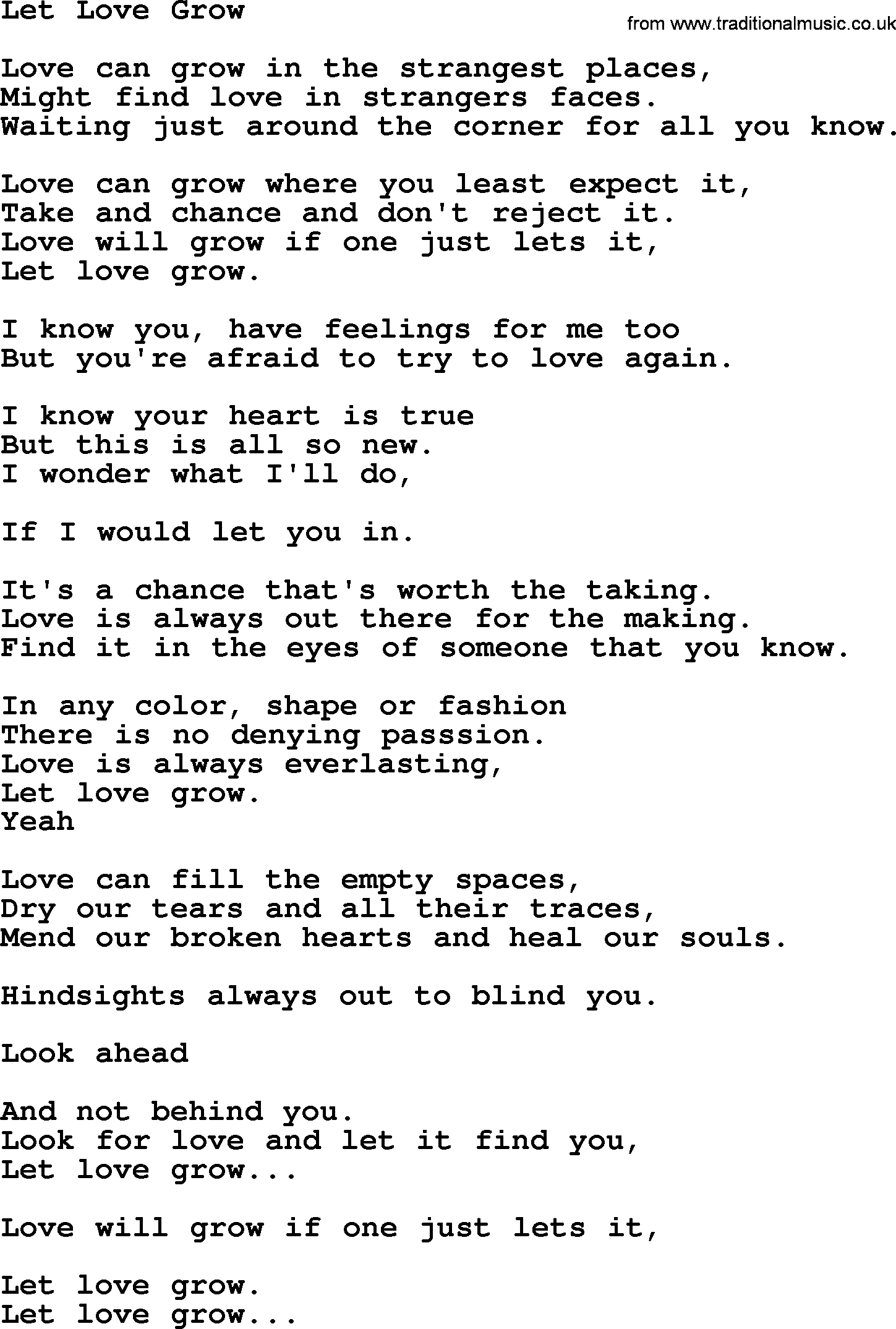 Dolly Parton song Let Love Grow.txt lyrics