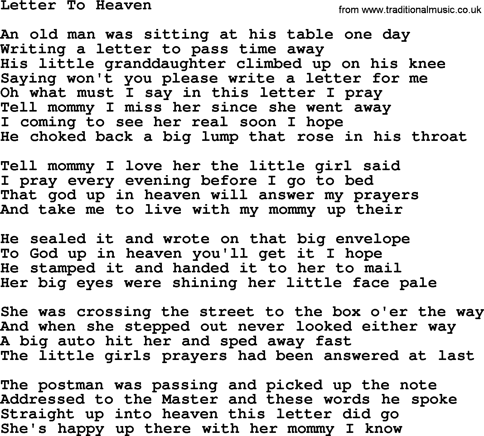 Dolly Parton song Letter To Heaven.txt lyrics