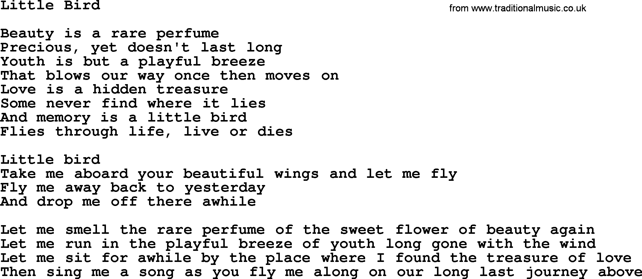 Dolly Parton song Little Bird.txt lyrics