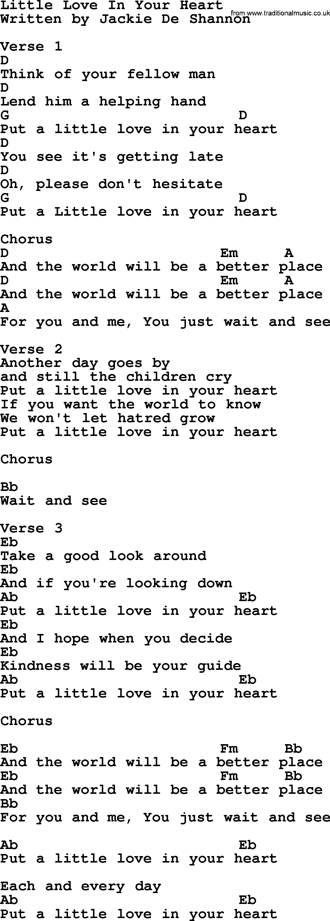Dolly Parton song Little Love In Your Heart, lyrics and chords