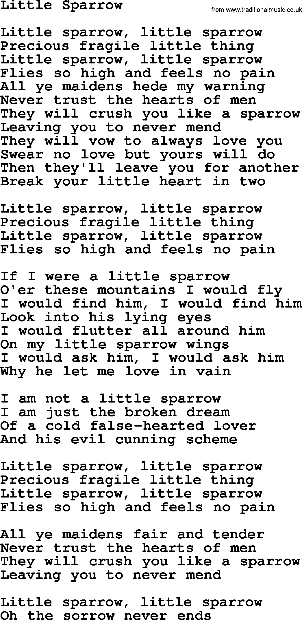Dolly Parton song Little Sparrow.txt lyrics