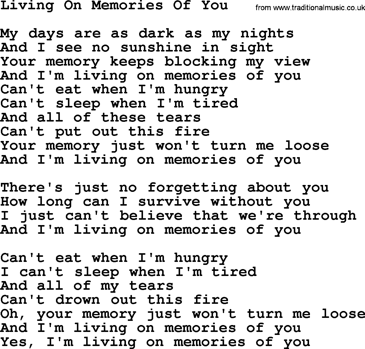 Dolly Parton song Living On Memories Of You.txt lyrics