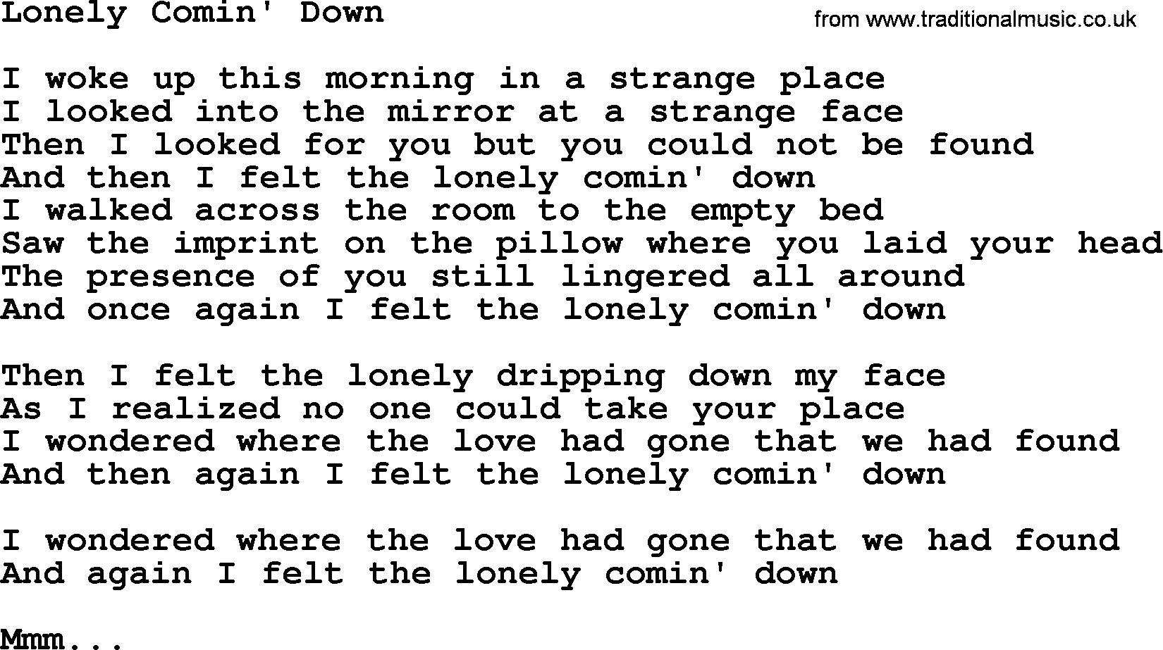 Dolly Parton song Lonely Comin' Down.txt lyrics