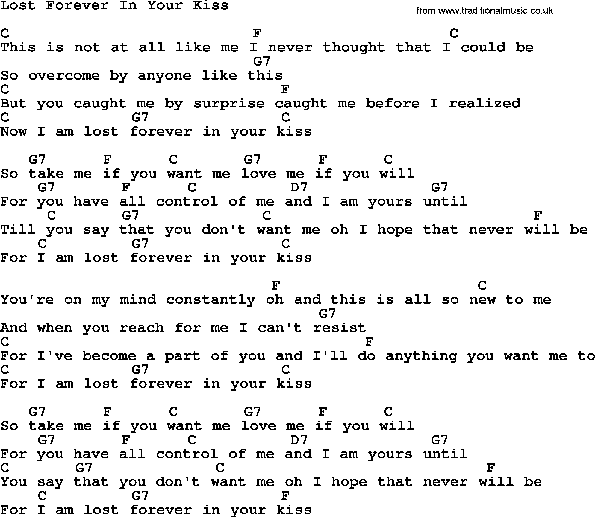 Dolly Parton song Lost Forever In Your Kiss, lyrics and chords
