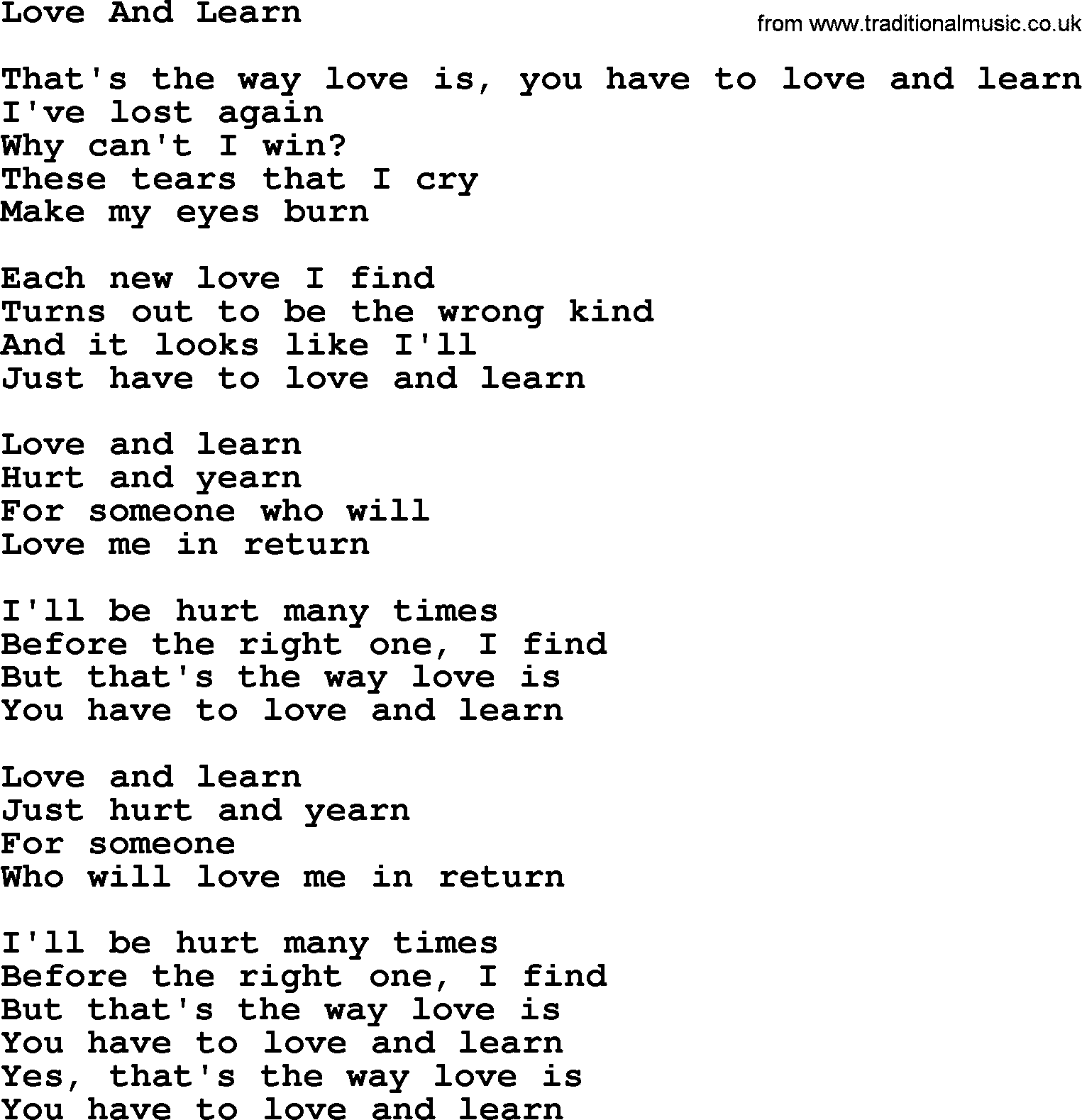 Dolly Parton song Love And Learn.txt lyrics