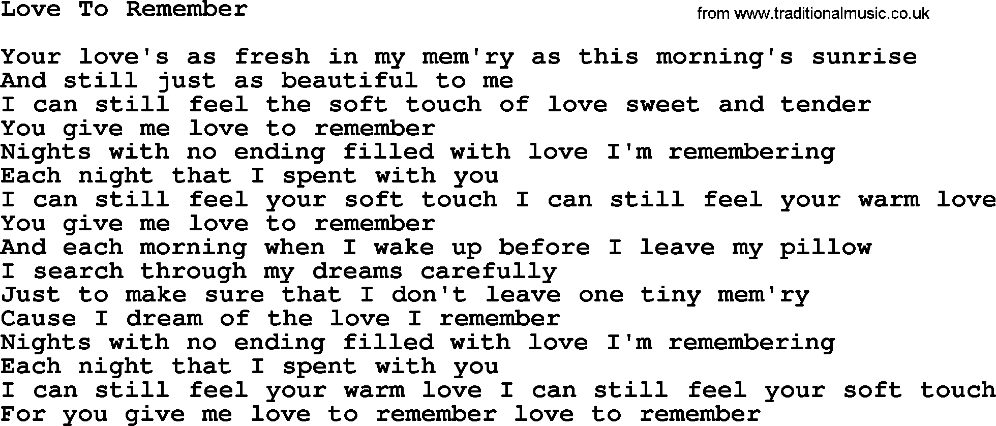 Dolly Parton song Love To Remember.txt lyrics