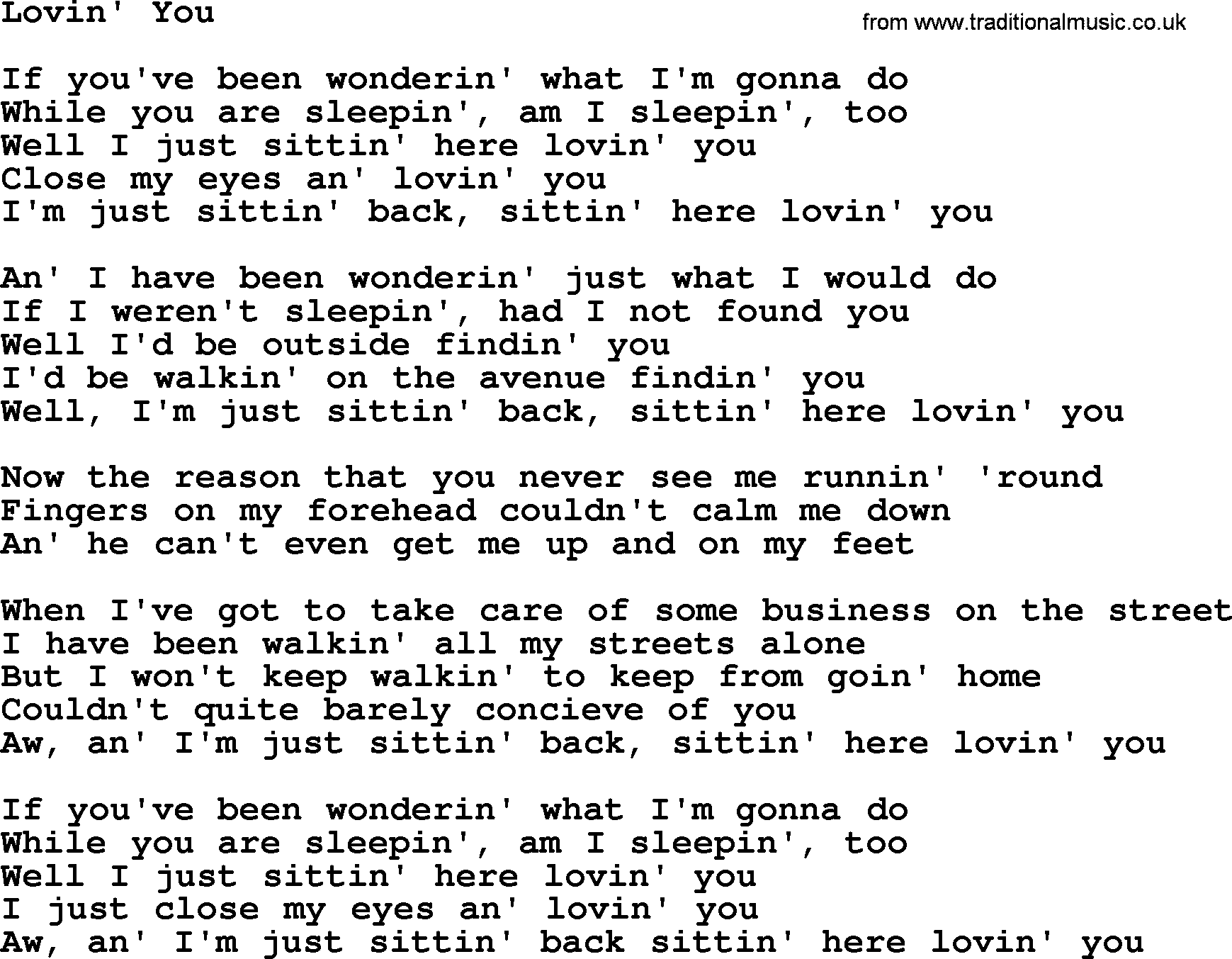 Dolly Parton song Lovin' You.txt lyrics