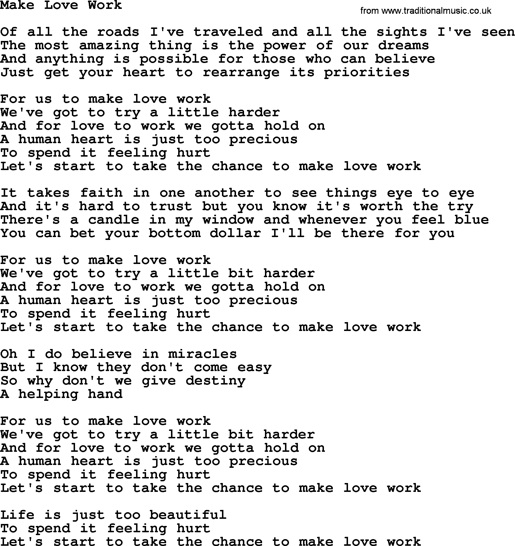 Dolly Parton song Make Love Work.txt lyrics