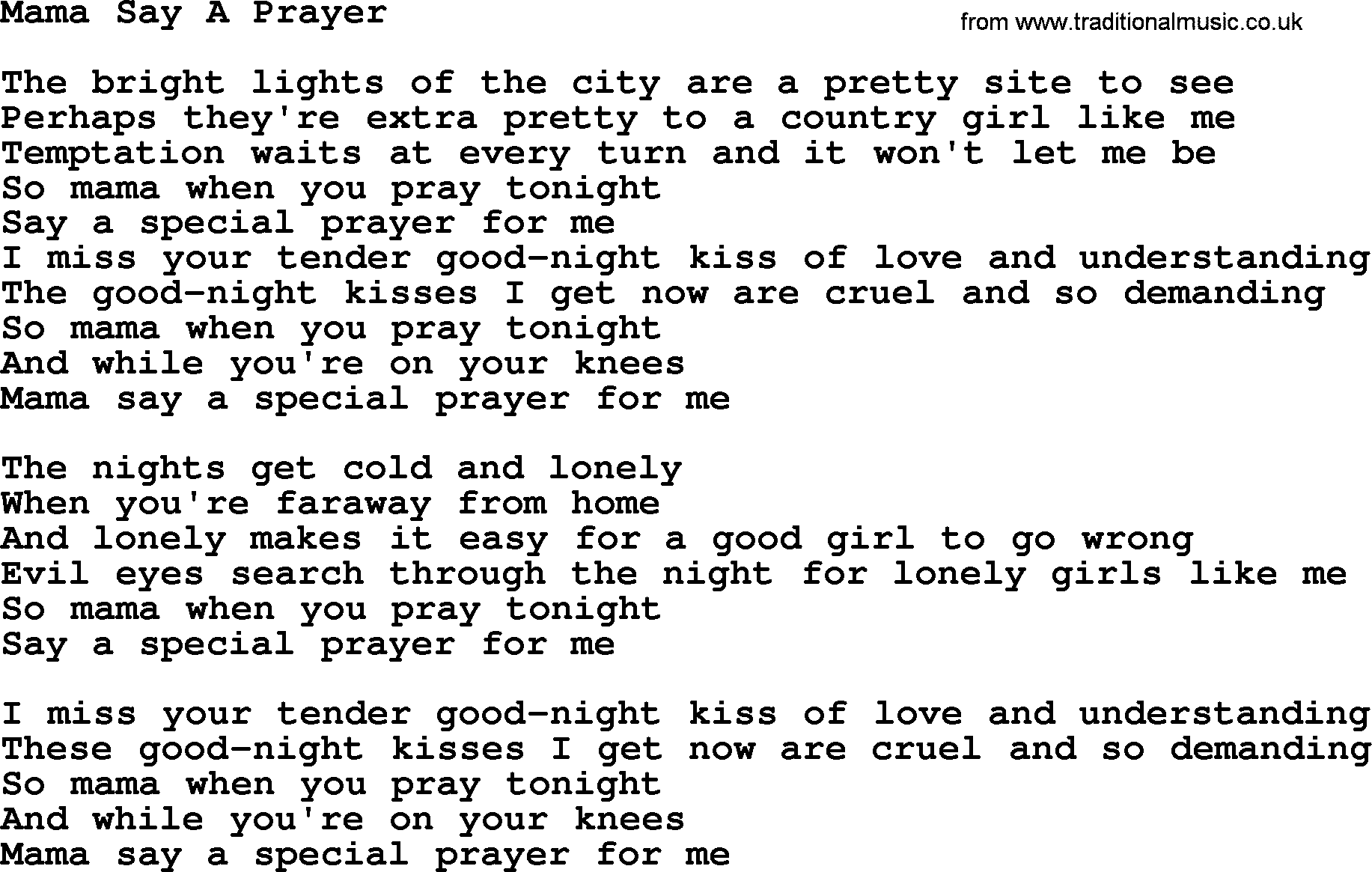 Dolly Parton song Mama Say A Prayer.txt lyrics