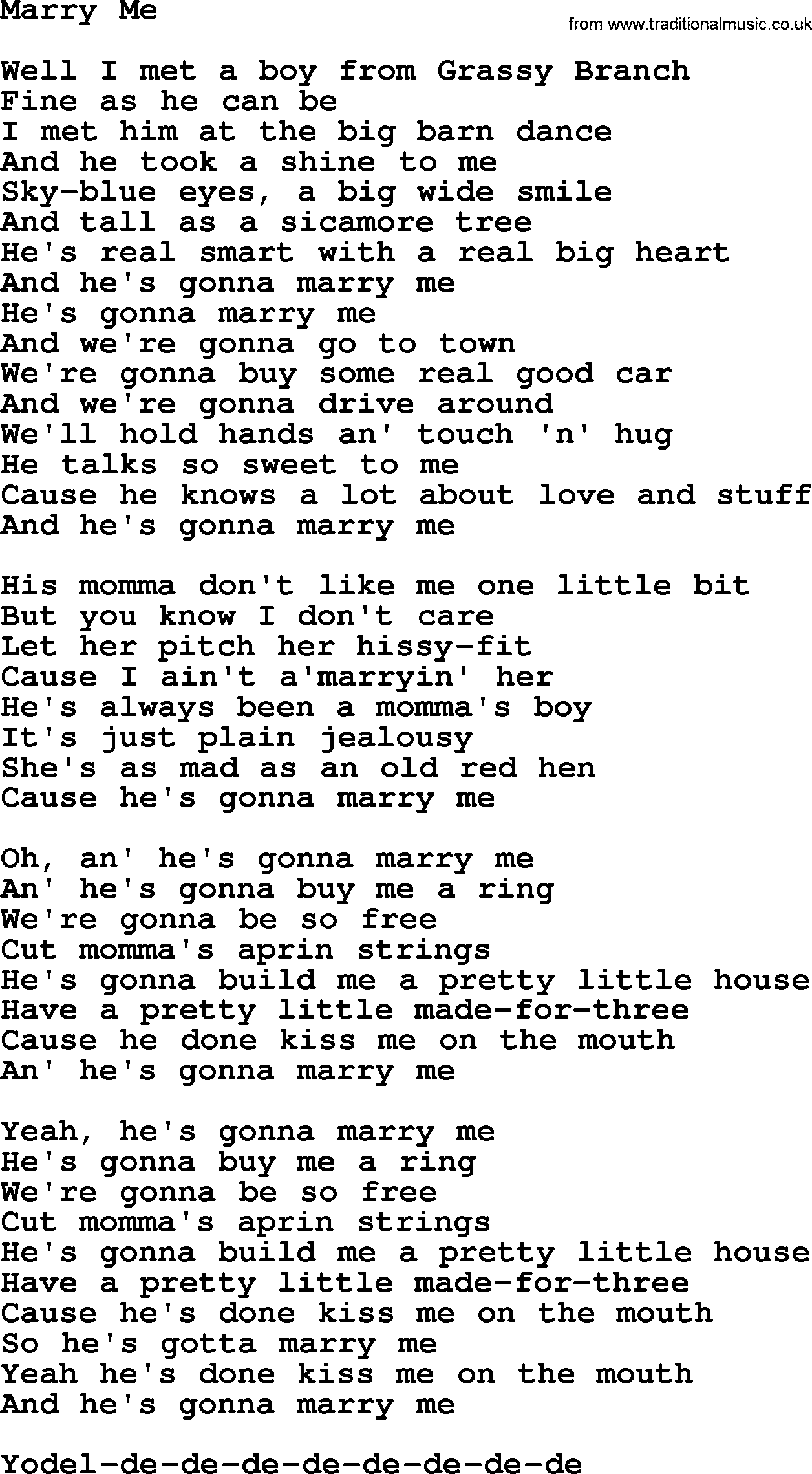 Dolly Parton song Marry Me.txt lyrics