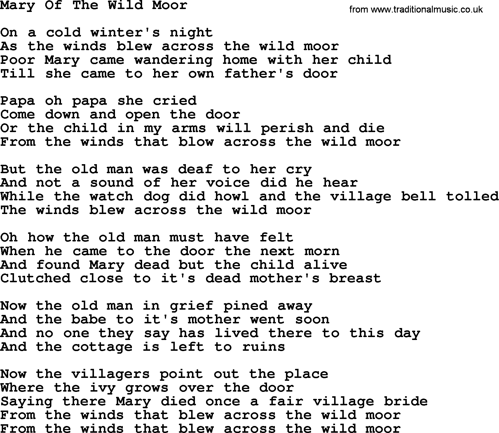Dolly Parton song Mary Of The Wild Moor.txt lyrics