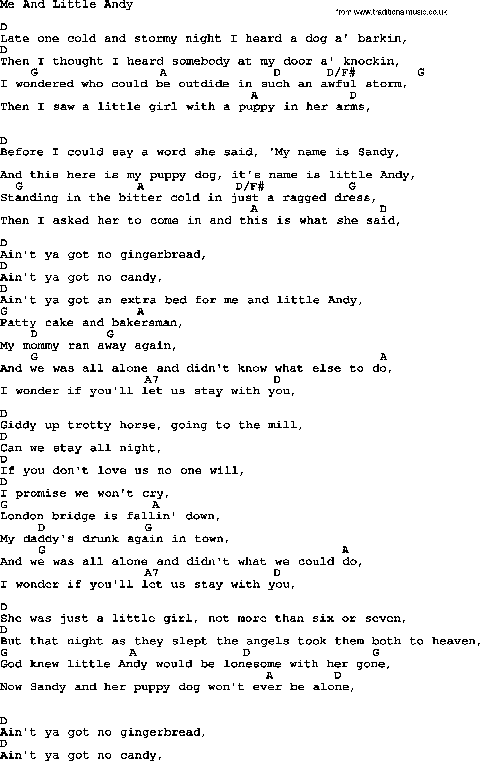 Dolly Parton song Me And Little Andy, lyrics and chords