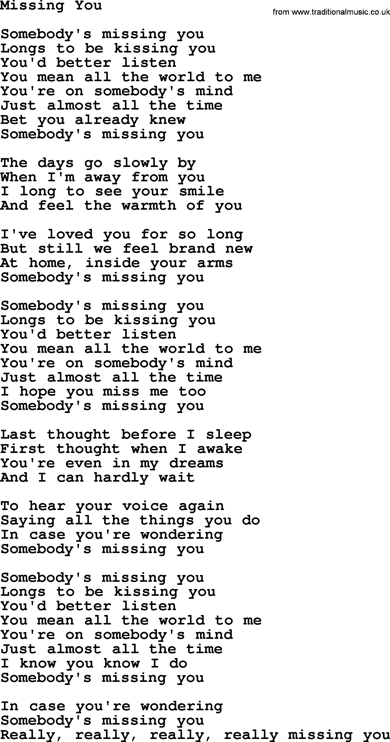 Dolly Parton song Missing You.txt lyrics