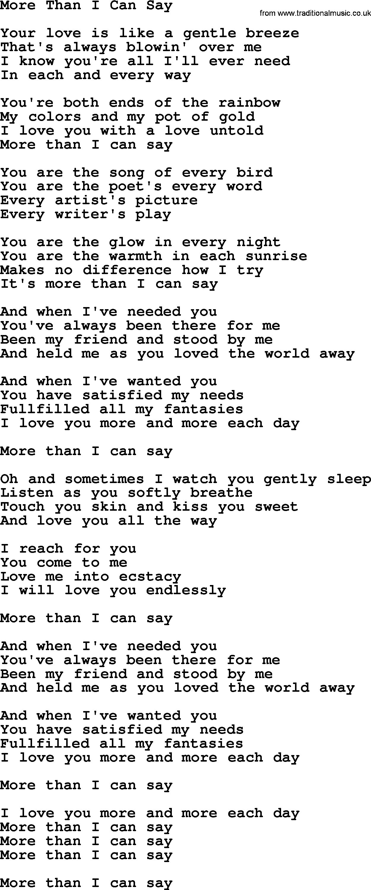 Dolly Parton song More Than I Can Say.txt lyrics