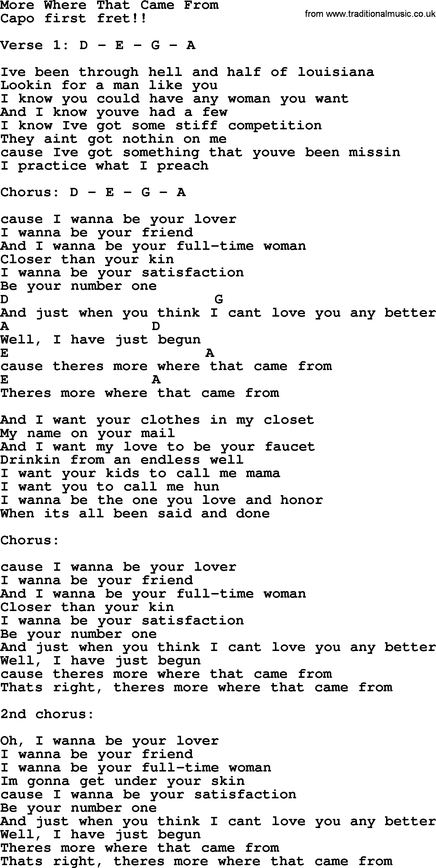 Dolly Parton song More Where That Came From, lyrics and chords