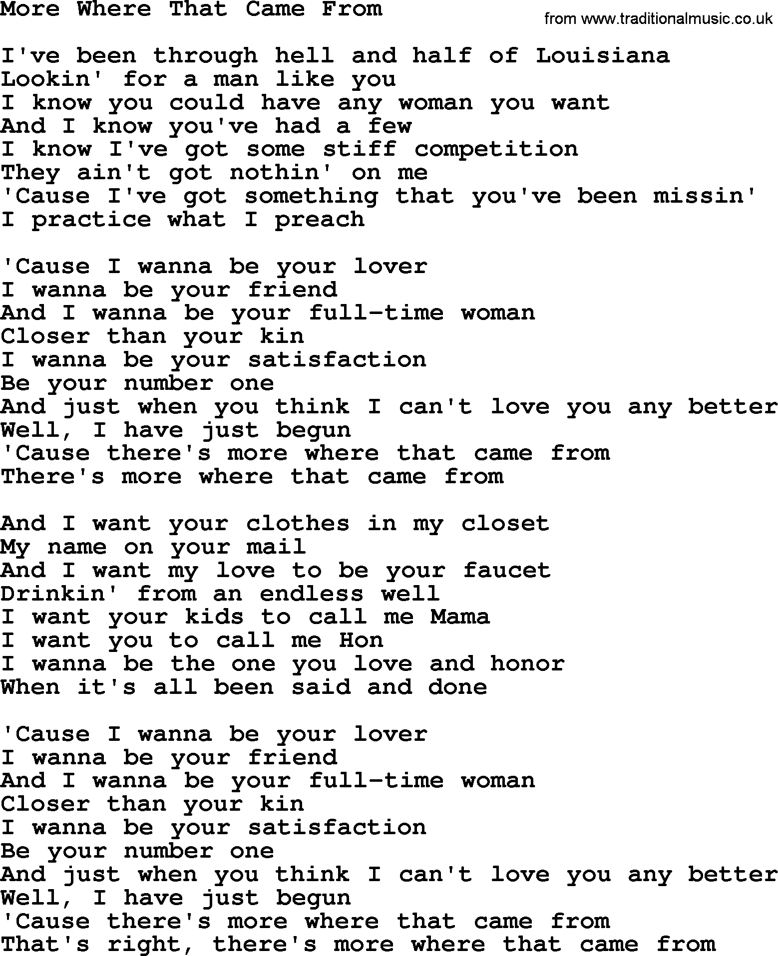 Dolly Parton song More Where That Came From.txt lyrics