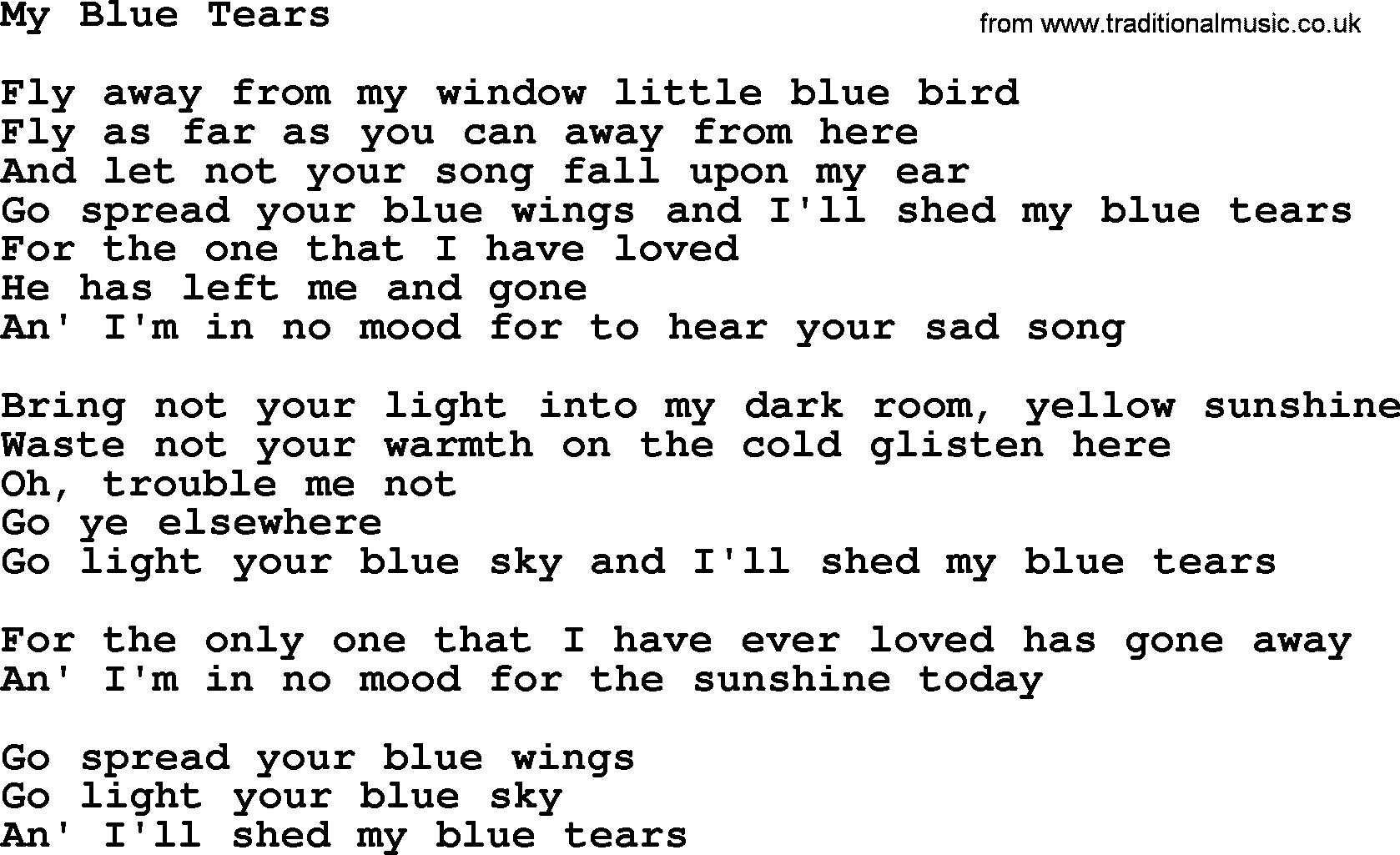 Dolly Parton song My Blue Tears.txt lyrics