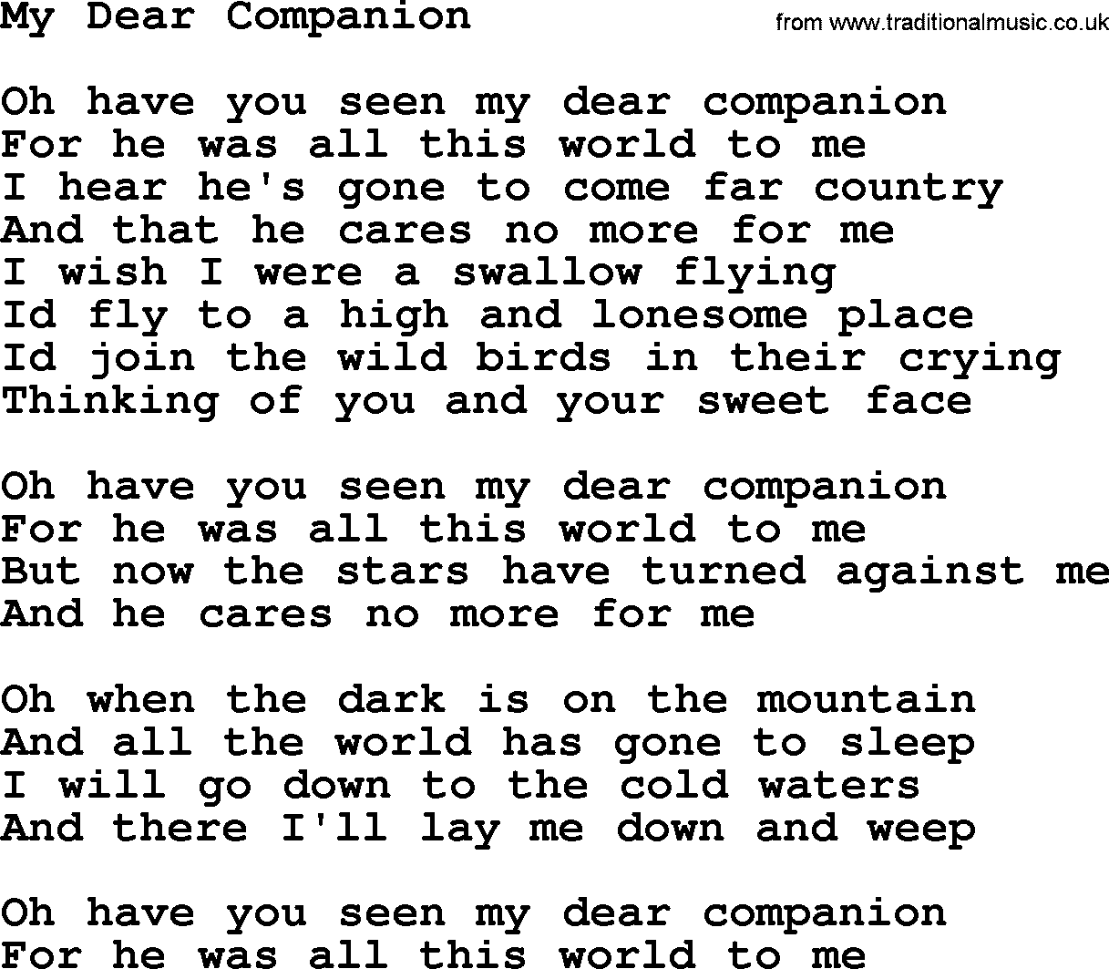 Dolly Parton song My Dear Companion.txt lyrics