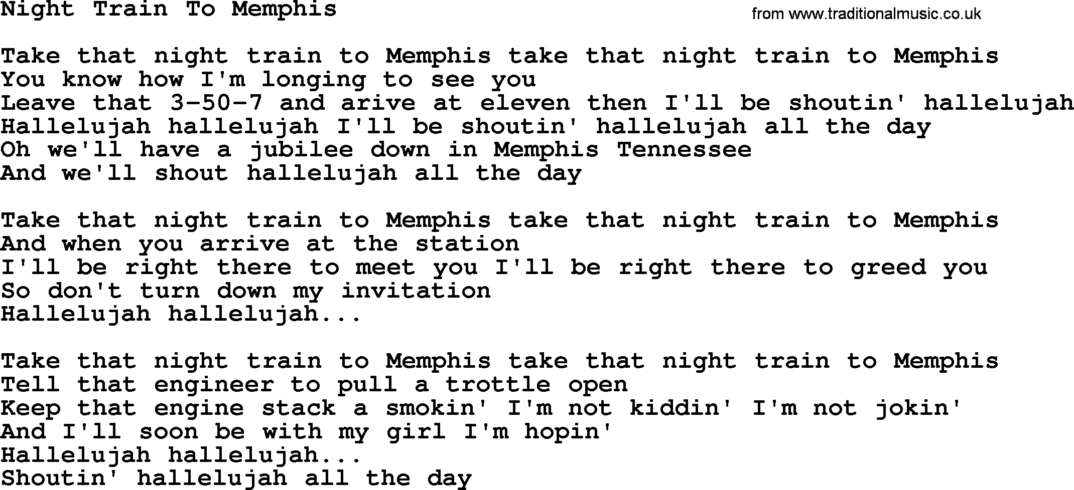Dolly Parton song Night Train To Memphis.txt lyrics