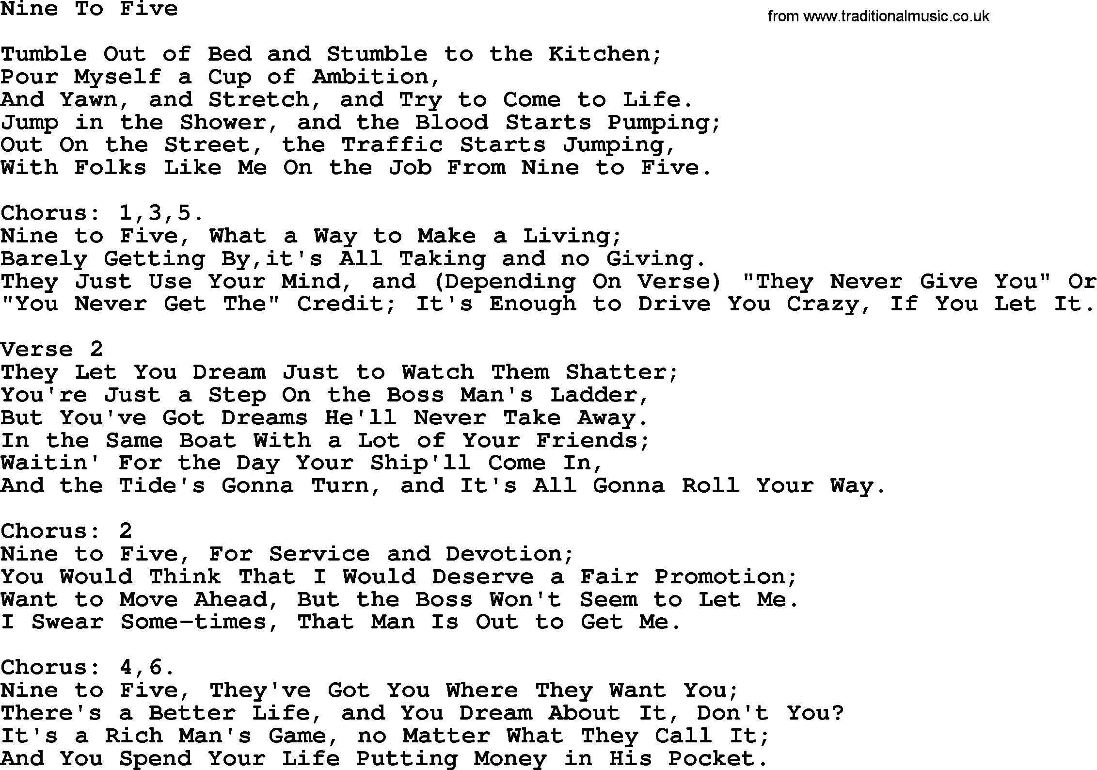 Dolly Parton song Nine To Five.txt lyrics
