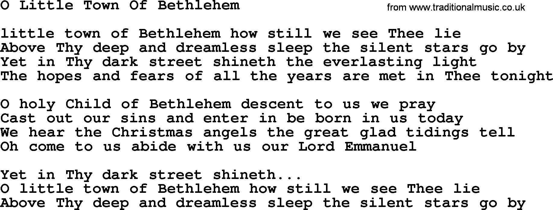 Dolly Parton song O Little Town Of Bethlehem.txt lyrics