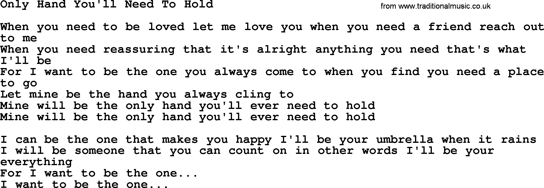 Dolly Parton song Only Hand You'll Need To Hold.txt lyrics