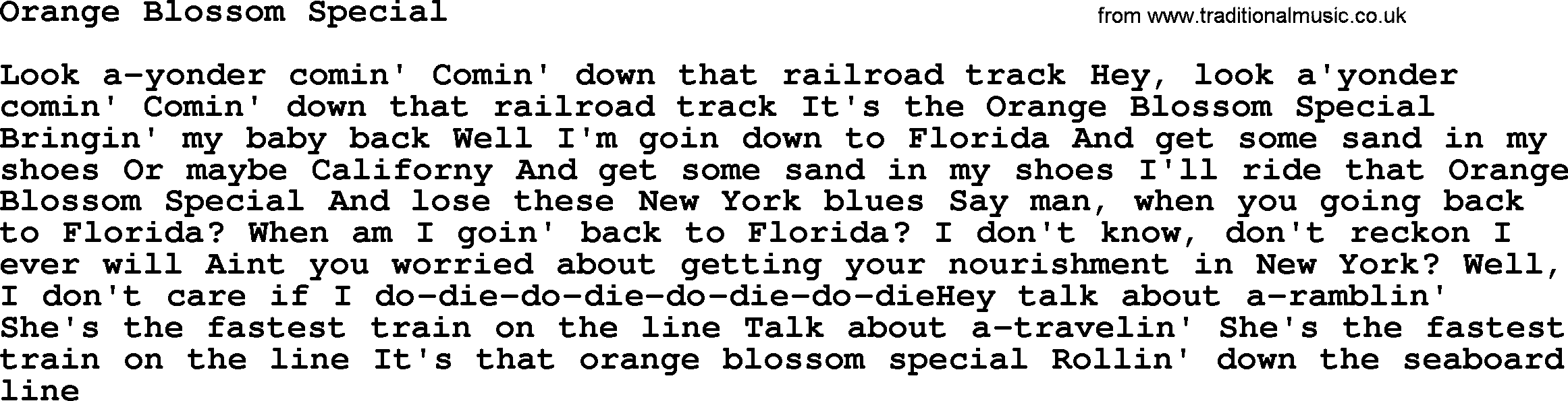 Dolly Parton song Orange Blossom Special.txt lyrics