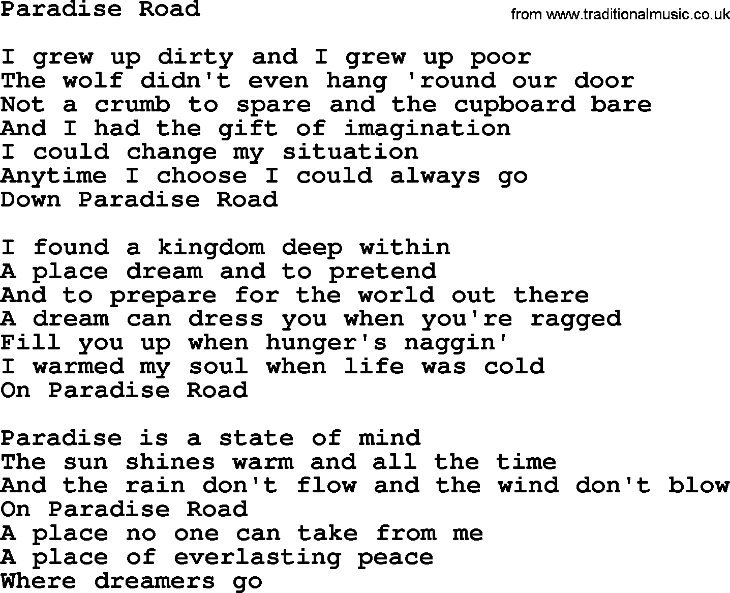 Dolly Parton song Paradise Road.txt lyrics