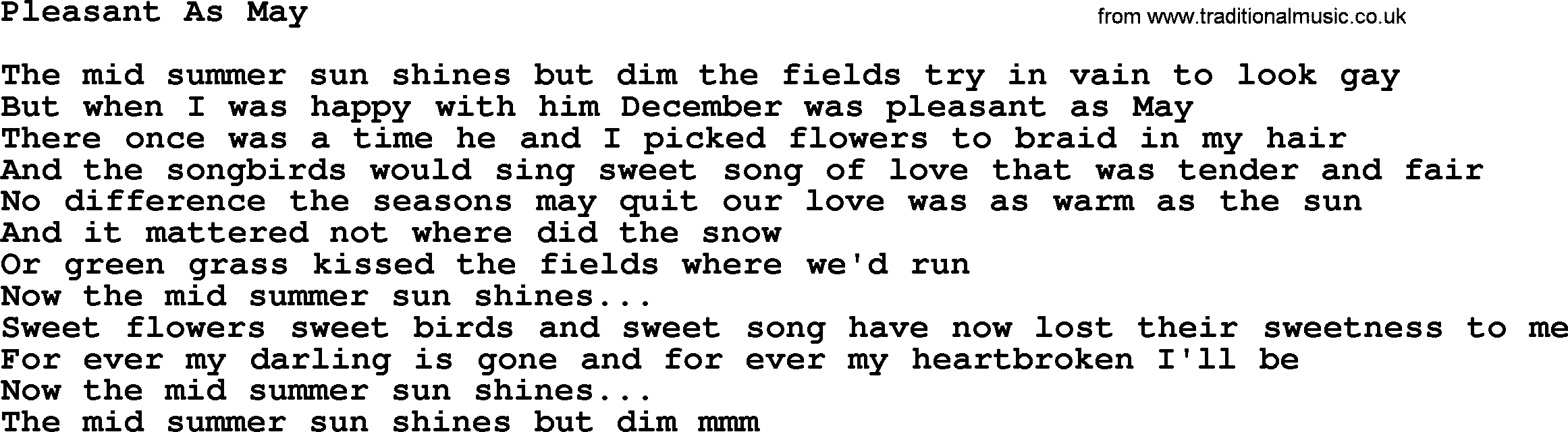 Dolly Parton song Pleasant As May.txt lyrics
