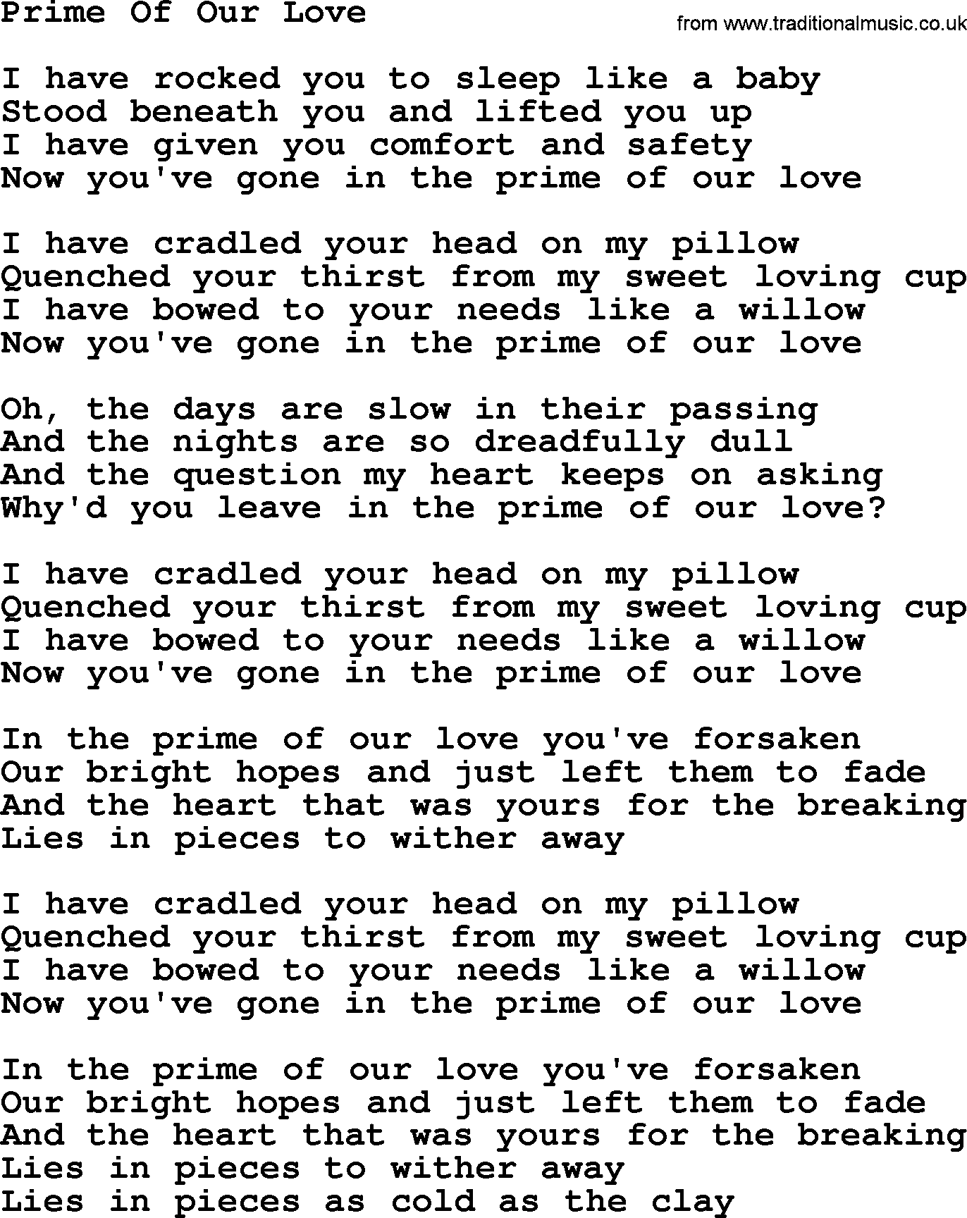 Dolly Parton song Prime Of Our Love.txt lyrics