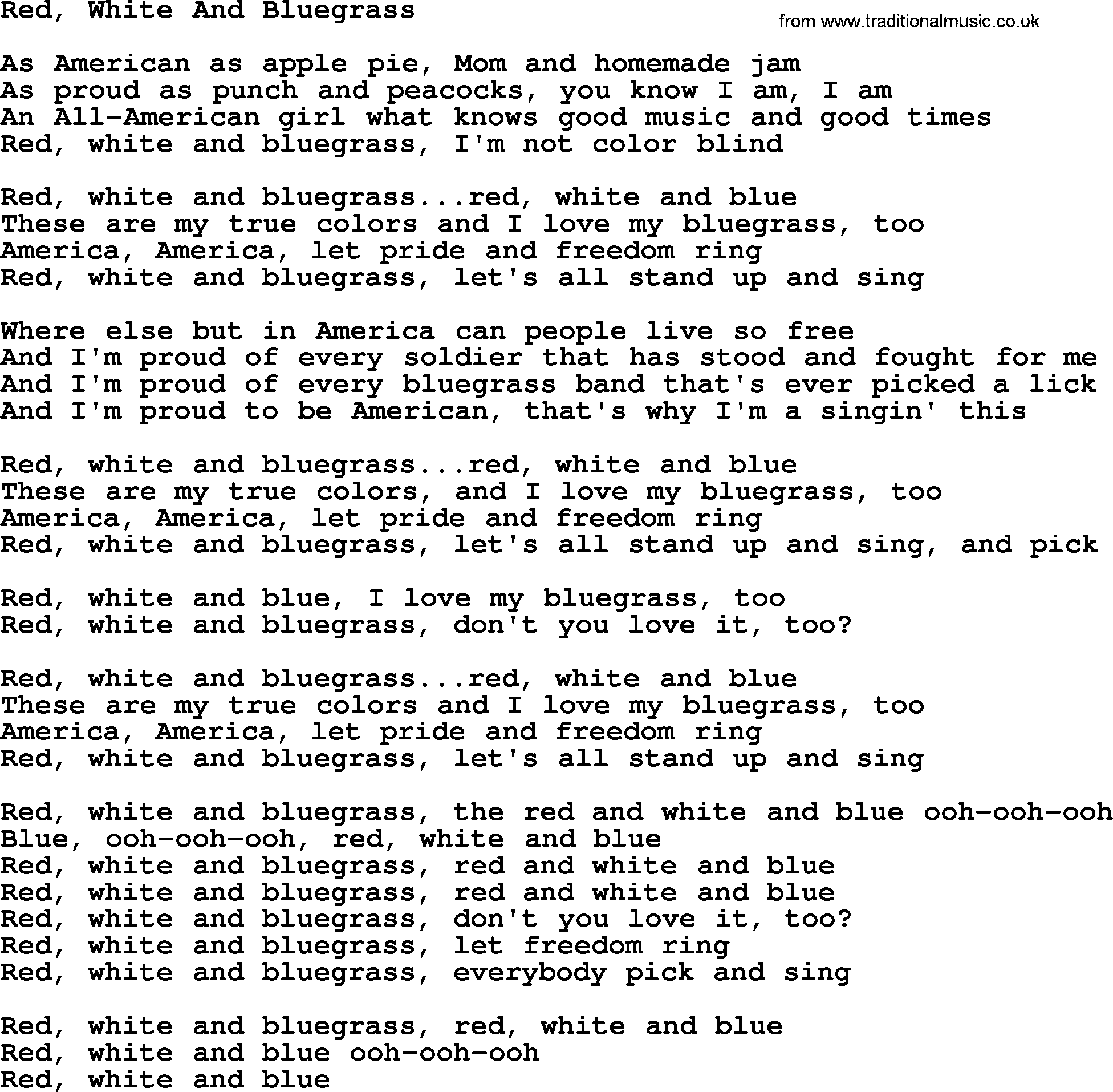 Dolly Parton song Red, White And Bluegrass.txt lyrics