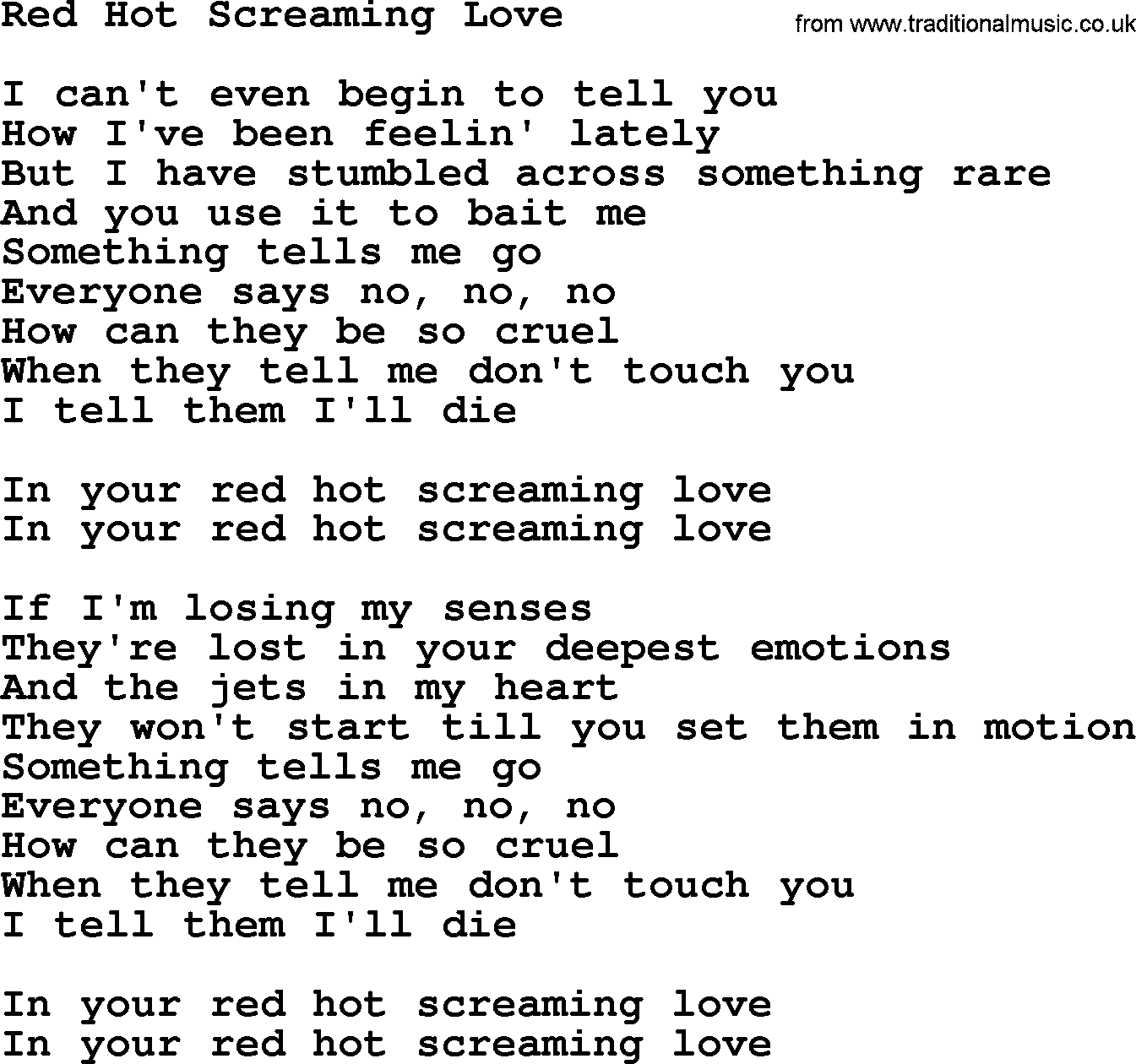 Dolly Parton song Red Hot Screaming Love.txt lyrics
