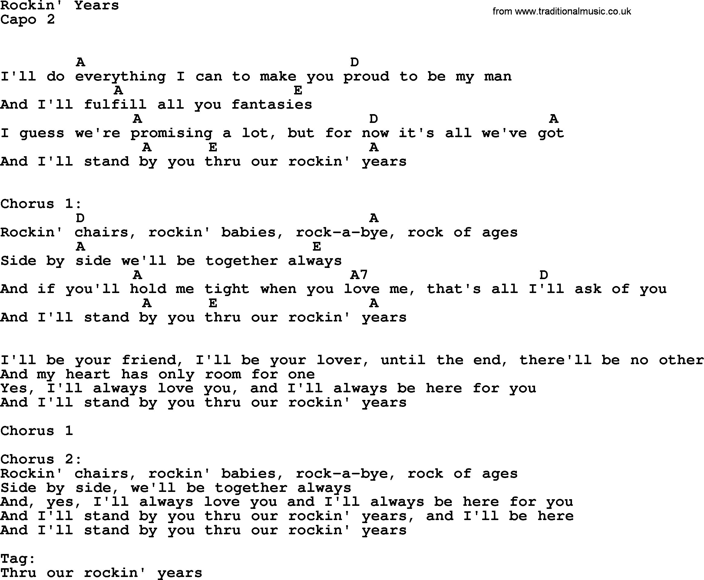 Dolly Parton song Rockin' Years, lyrics and chords