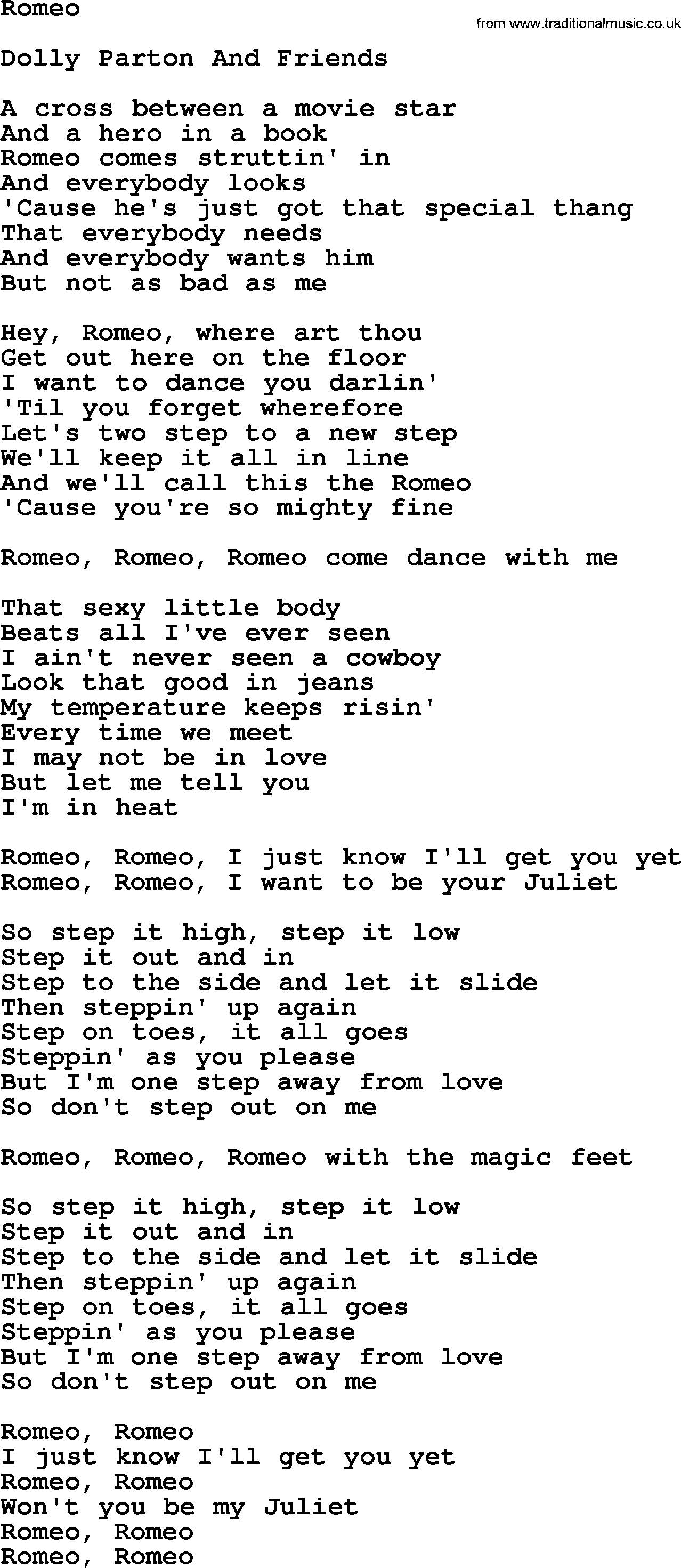 Dolly Parton song Romeo.txt lyrics