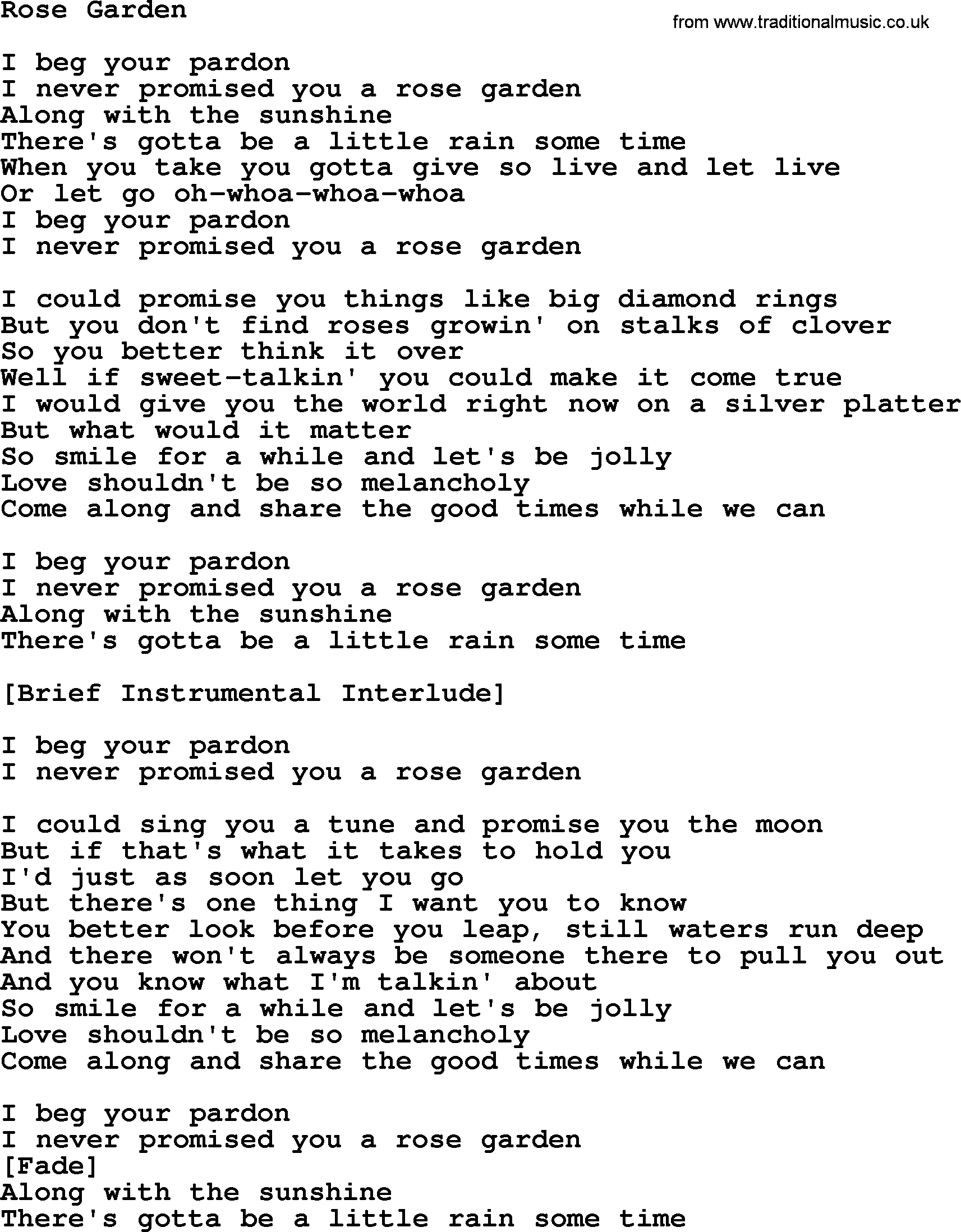 Dolly Parton Song Rose Garden Lyrics